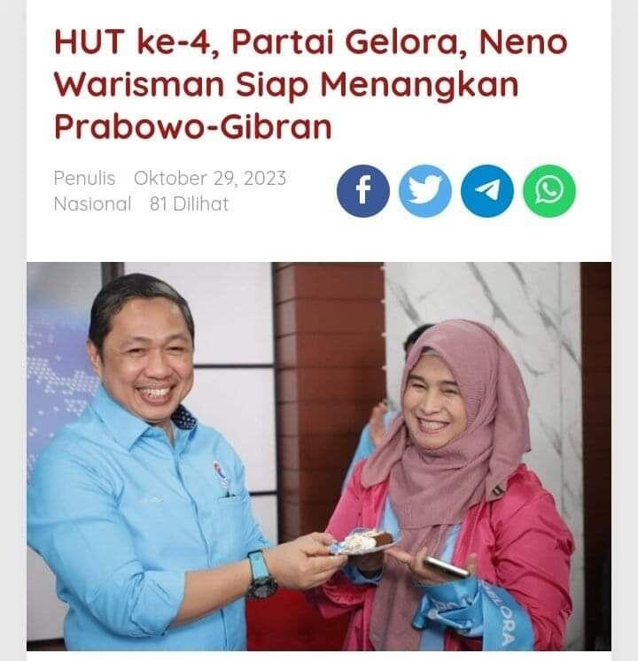 Partai Gelora Umumkan Neno Warisman sebagai Kader Baru, Siap Menangkan Prabowo-Gibran