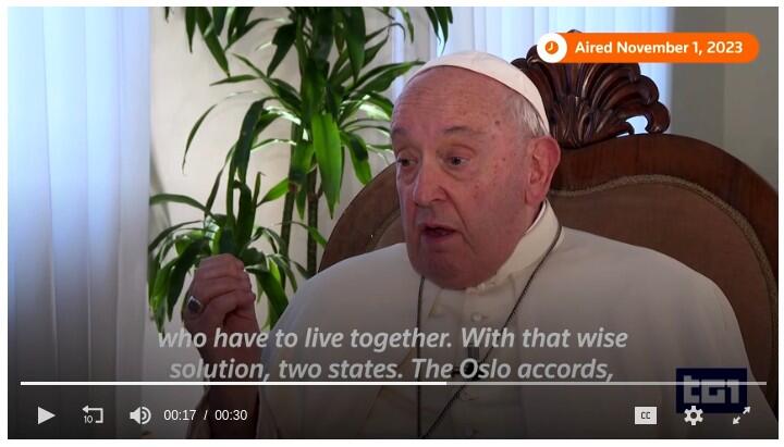 Pope says two-state solution needed for Israel-Palestine