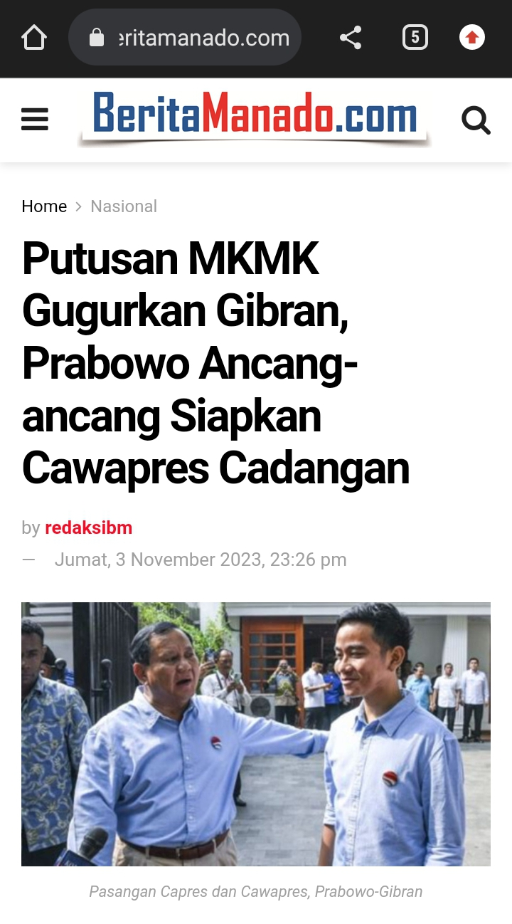 Putusan MKMK Gugurkan Gibran, Prabowo Ancang-ancang Siapkan Cawapres Cadangan