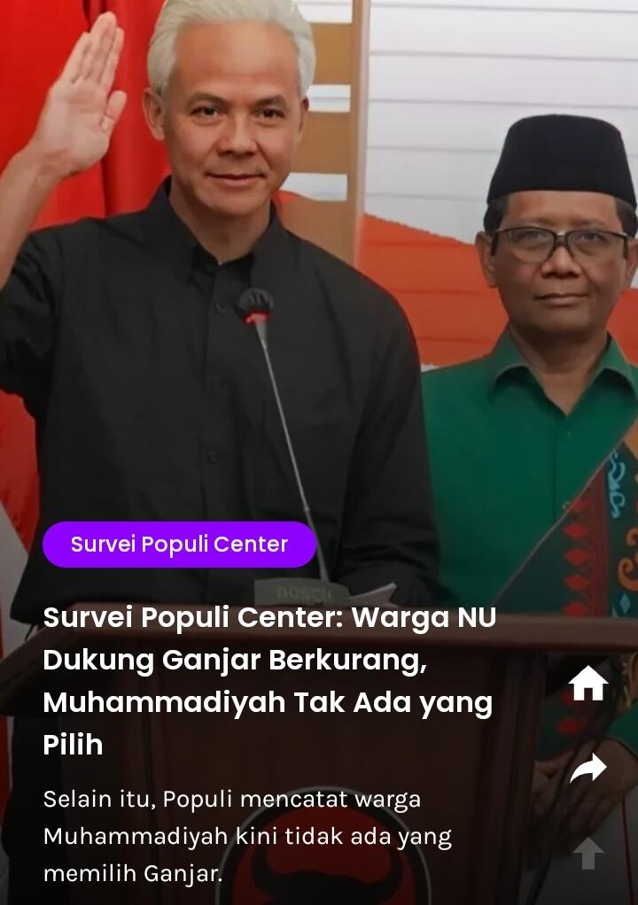Populi Centre: Warga NU Dukung Ganjar Berkurang, Muhammadiyah Tidak Ada