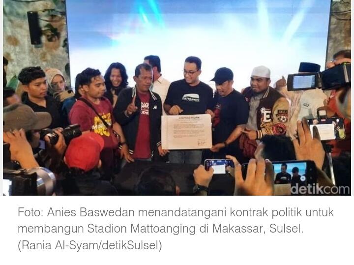 Anies Teken Kontrak Politik Pembangunan Stadion Makassar dengan Suporter PSM