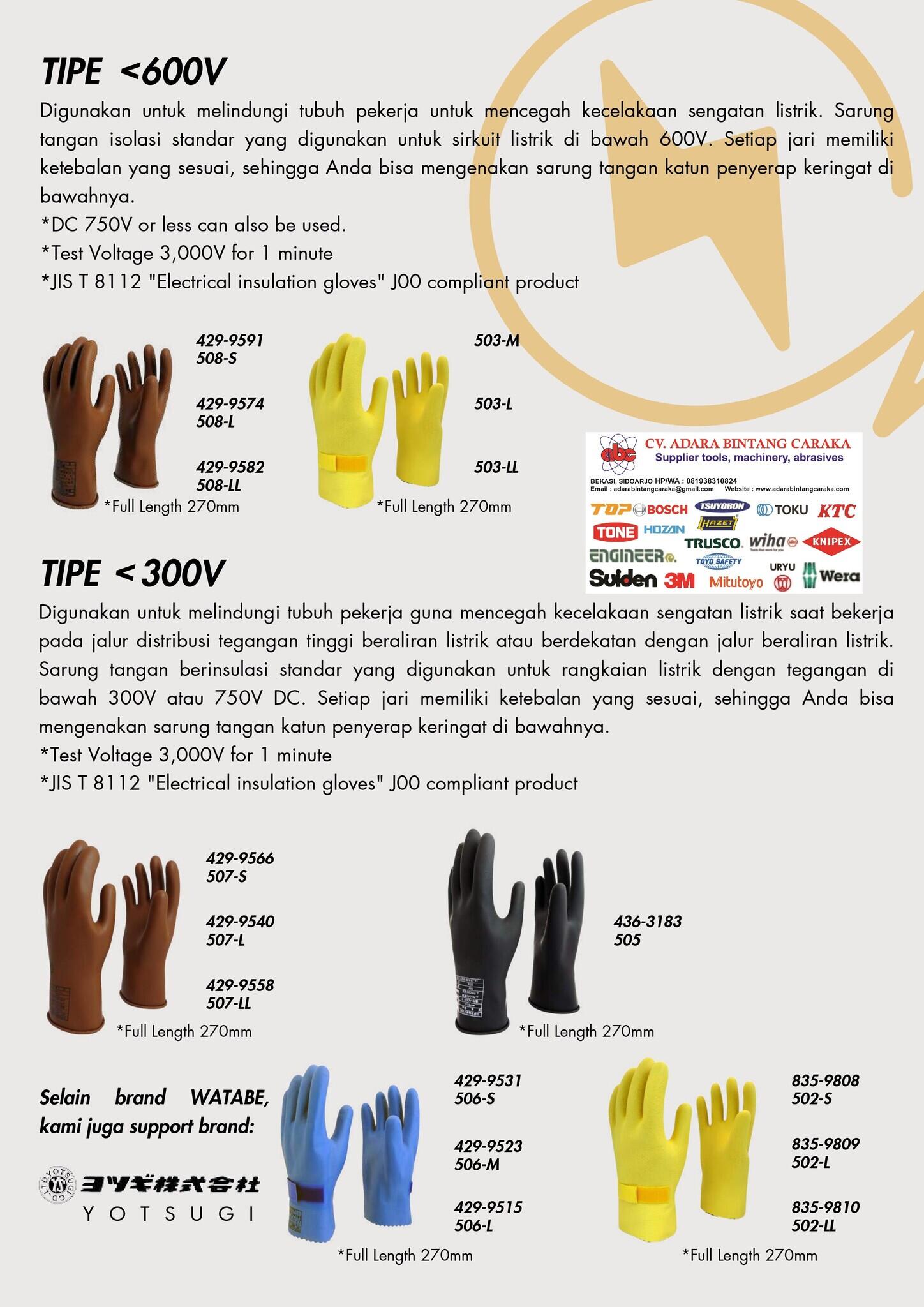 Sarung Tangan Khusus Elektrik dari WATABE KOGYO CO., LTD JAPAN