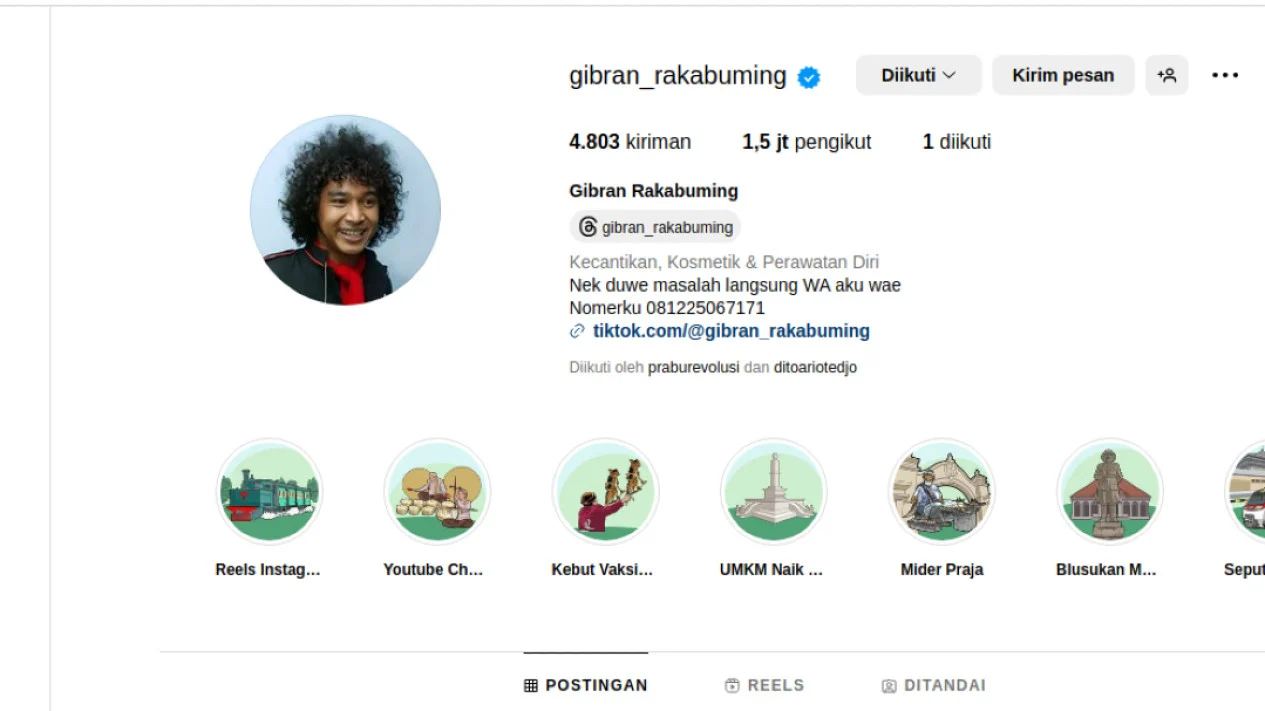 Foto Giring Mejeng di Akun Medsosnya, Gibran: Ya, Adminnya Mas Giring