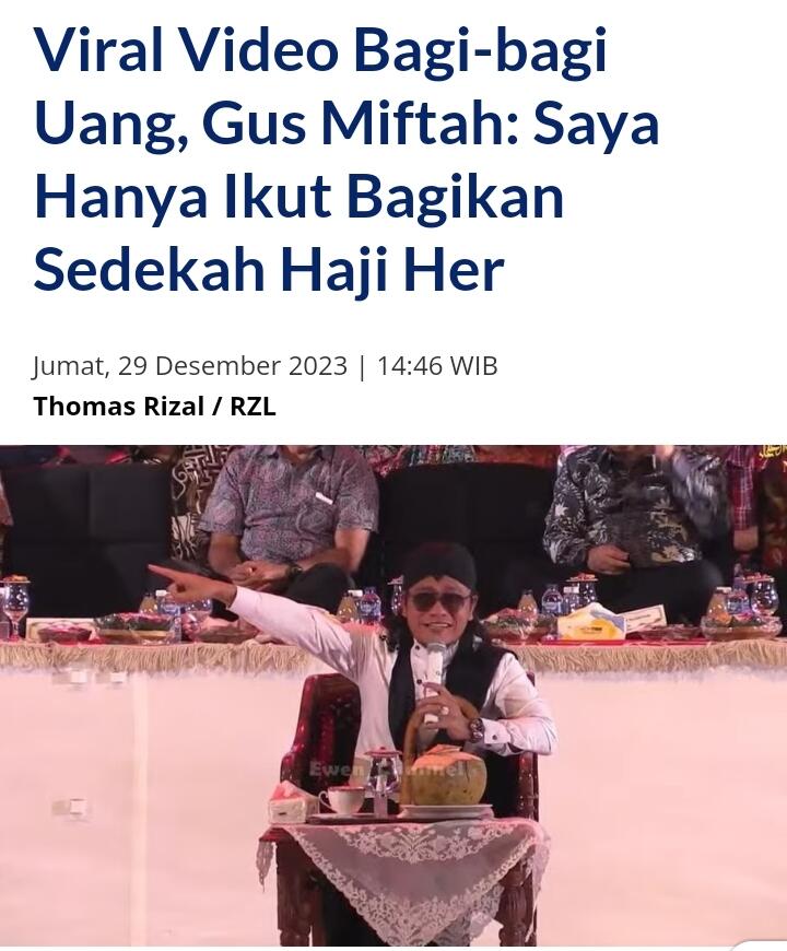 Viral Gus Miftah Bagi-bagi Uang, TKN: Dia Bukan Tim Sukses Prabowo-Gibran