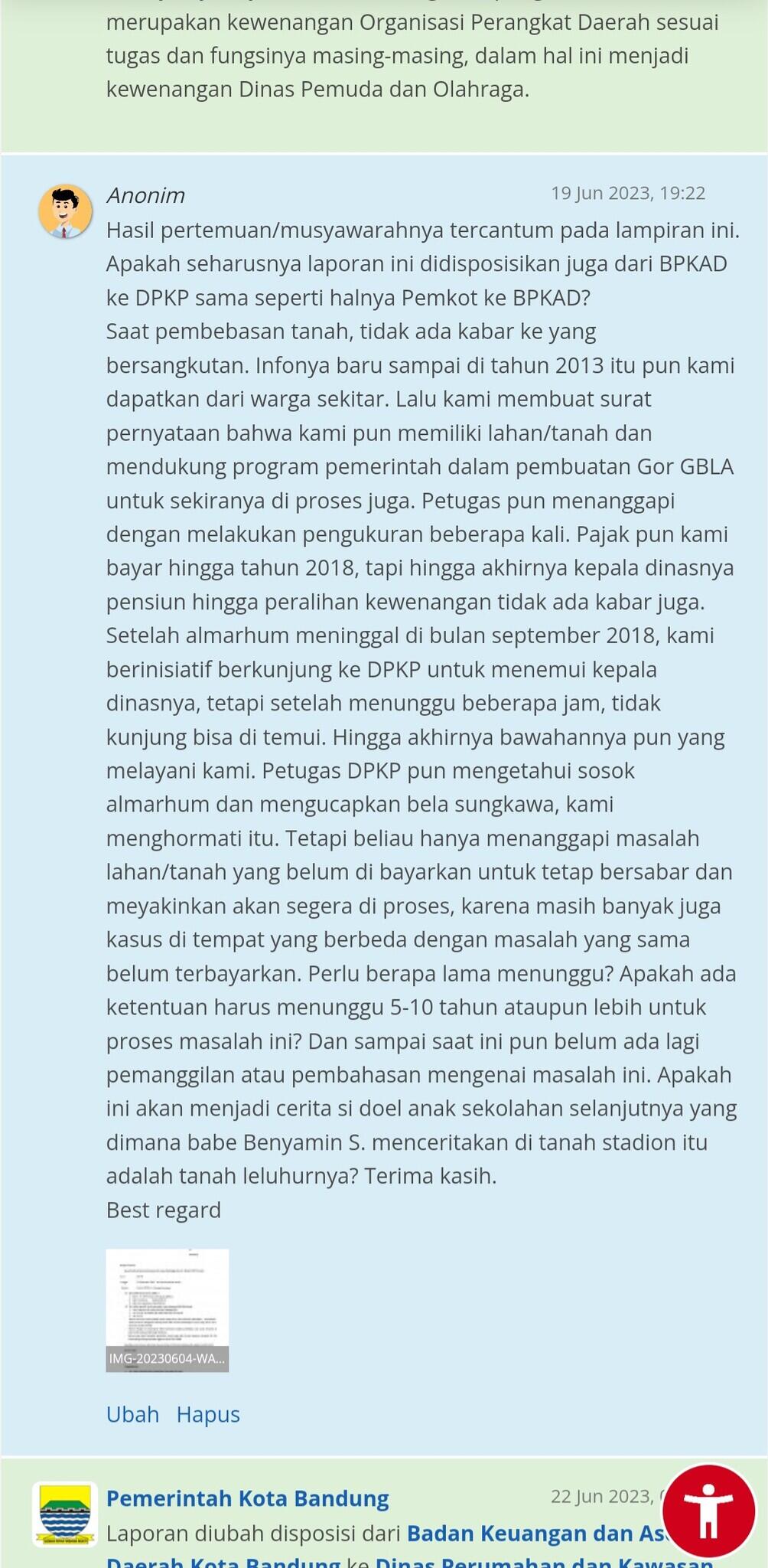 &#91;TOLONG GAN, SAPA TAU ADA YANG NGERTI&#93; SENGKETA TANAH STADION GBLA, APLIKASI LAPOR!