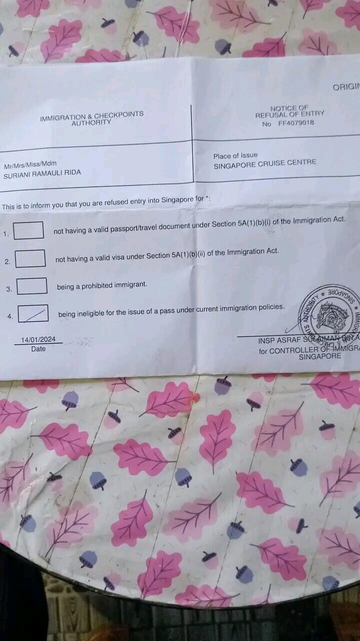 Di tolak masuk Singapore