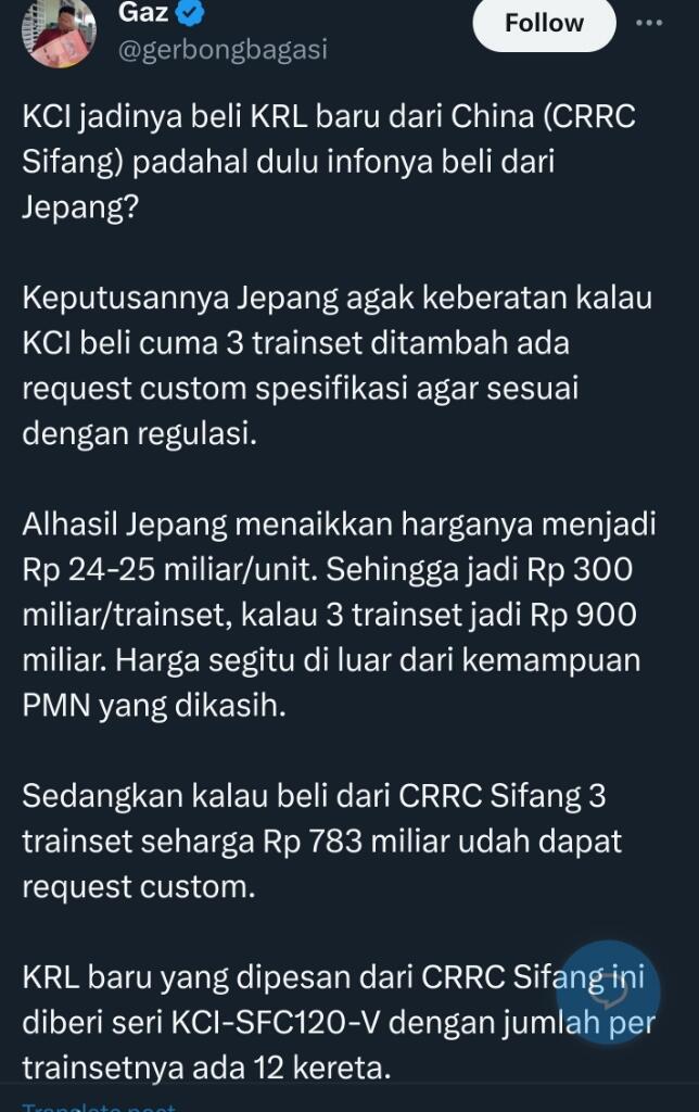 Tidak Jadi dengan Jepang yang Rumit, KAI Commuter Teken Kontrak 3 Set KRL Dengan CRRC