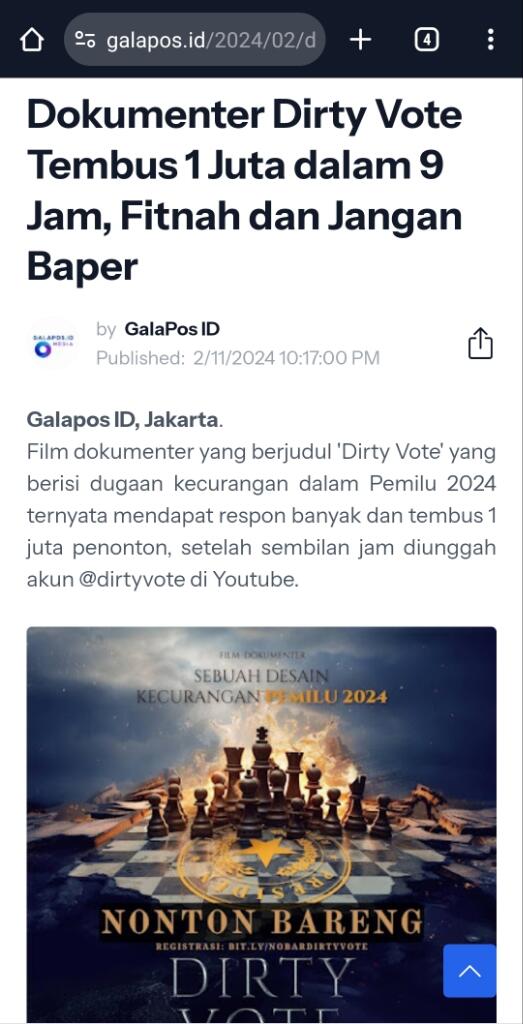 Narasi Film Dokumenter 'Dirty Vote': Fitnah atau Peringatan akan Pelanggaran Pemilu?