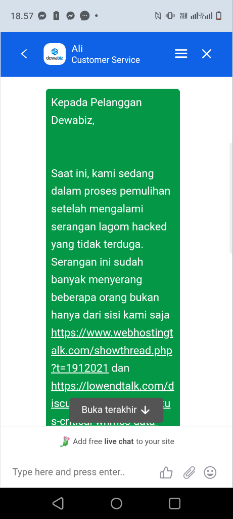 server hosting dewabiz down - website clien tidak bisa di buka - pelanggan Kecewa