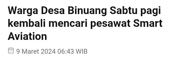 Ini Titik Lokasi Jatuhnya Pesawat Kargo Smart Air di Binuang, Ada Tanda Asap Didug