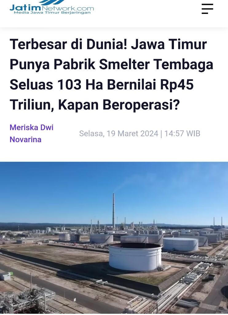 Freeport Gresik Serap 150.000 Orang, 98 Persen Pekerja Lokal