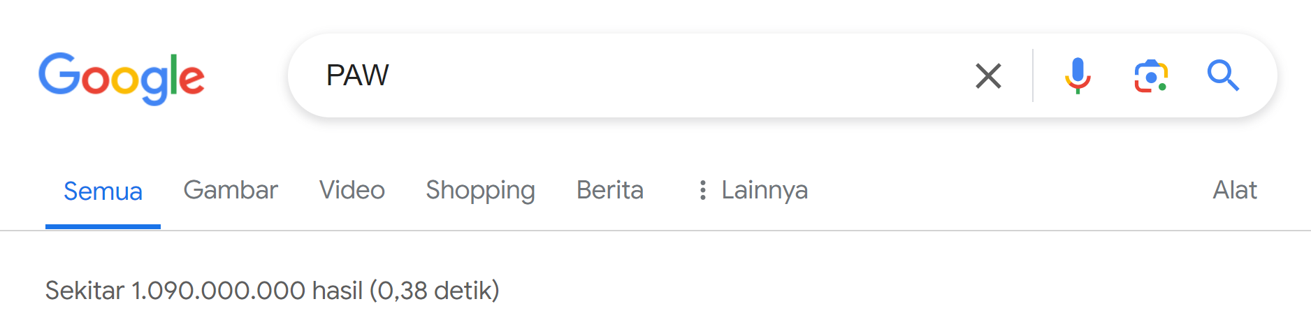 Trafik pencarian PAW di Google yang mencapai 1,19 miliar hasil dalam waktu 0,24