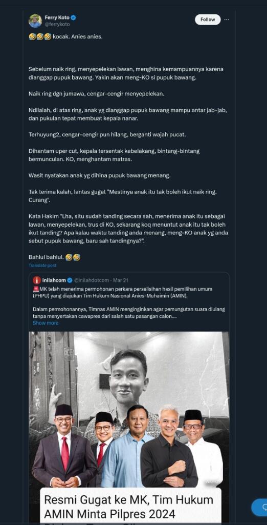 Yusril Anies Ganjar Mau Pilpres Ulang Stlh Gibran Didiskualifikasisulit Dikabulkan Kaskus 9912