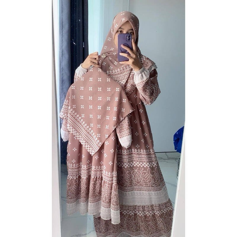 PROMO!!! Gamis ibu dan Anak Ceruty Etnik Rayya Set Hijab Full furing usia 1-15 tahun