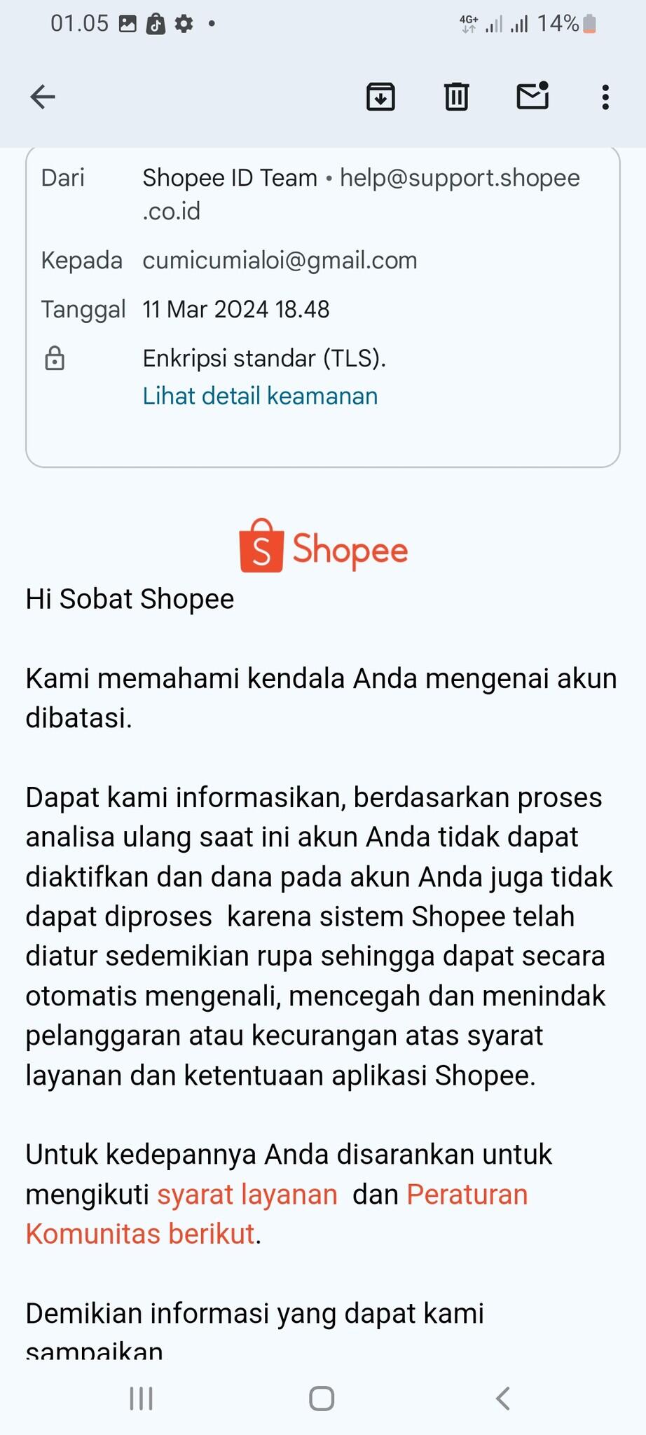 Akun shopee dibatasi dan saldo penjual tidak mau dibayarka oleh pihak shope