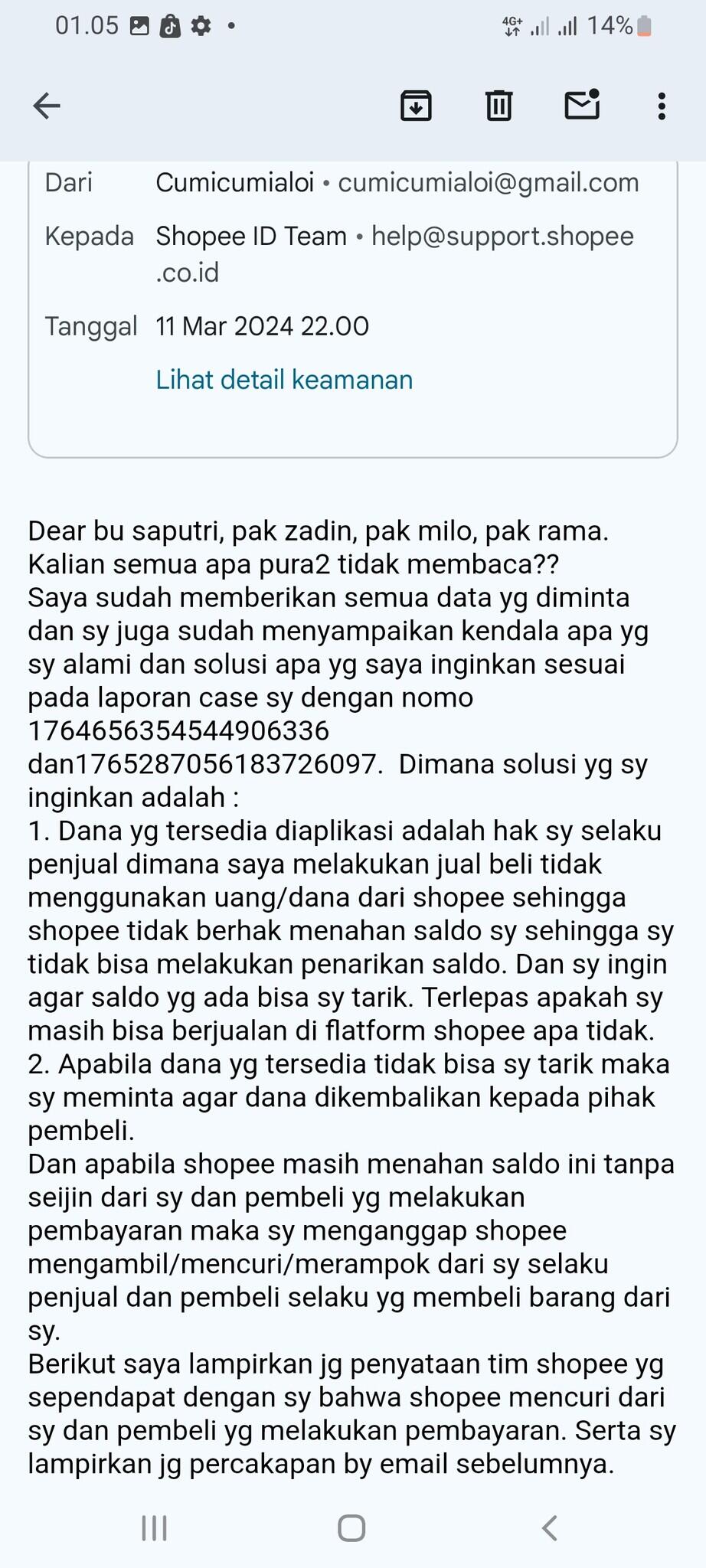 Akun shopee dibatasi dan saldo penjual tidak mau dibayarka oleh pihak shope