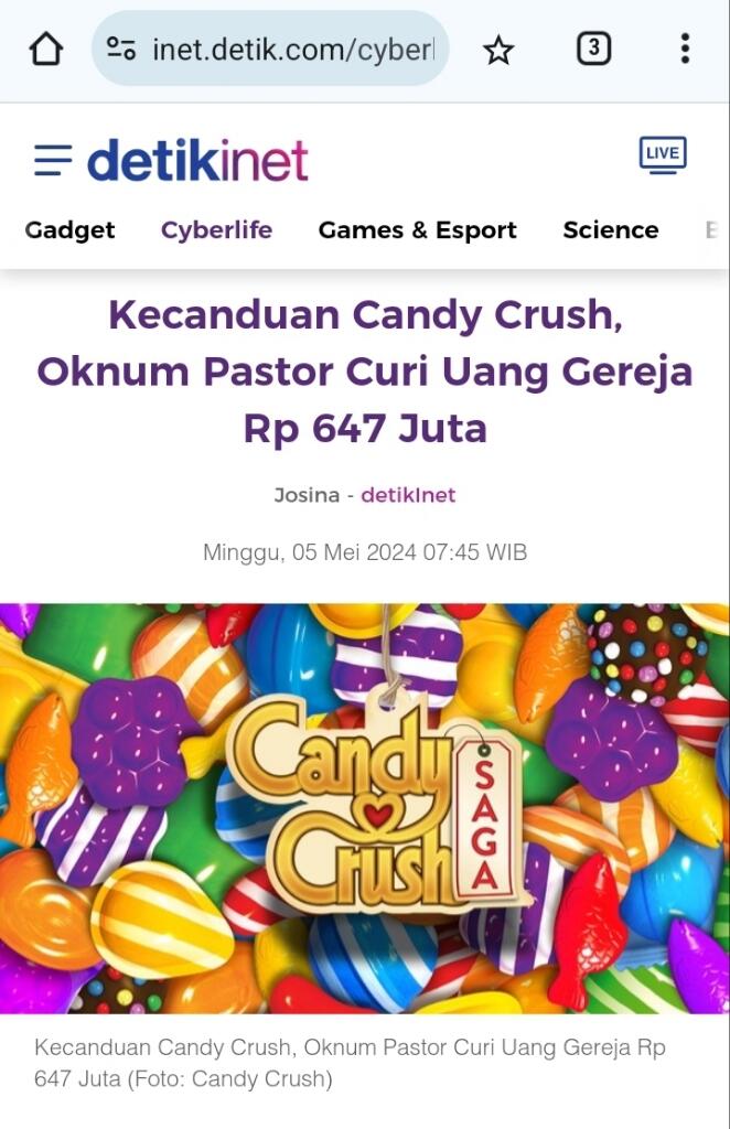 Kecanduan Candy Crush, Oknum Pastor Curi Uang Gereja Rp 647 Juta