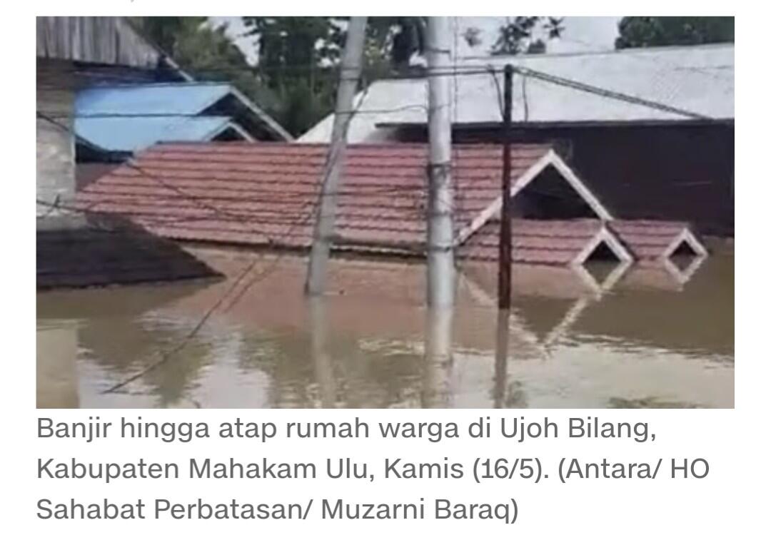 4 Hari Banjir di 35 Desa di Mahakam Ulu Kaltim, Tinggi Air Hingga Atap