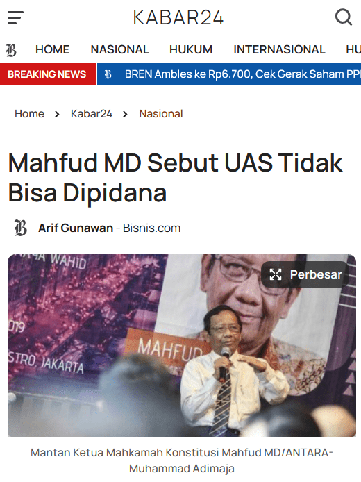 Harap Prabowo Perbaiki Hukum, Mahfud: Kalau Tidak, Berlaku Hukum Rimba
