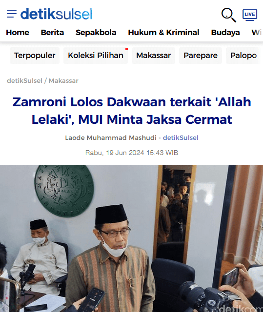 Hakim Kabulkan Eksepsi Pendiri Kelompok Islam Makrifat Sebut Allah Lelaki