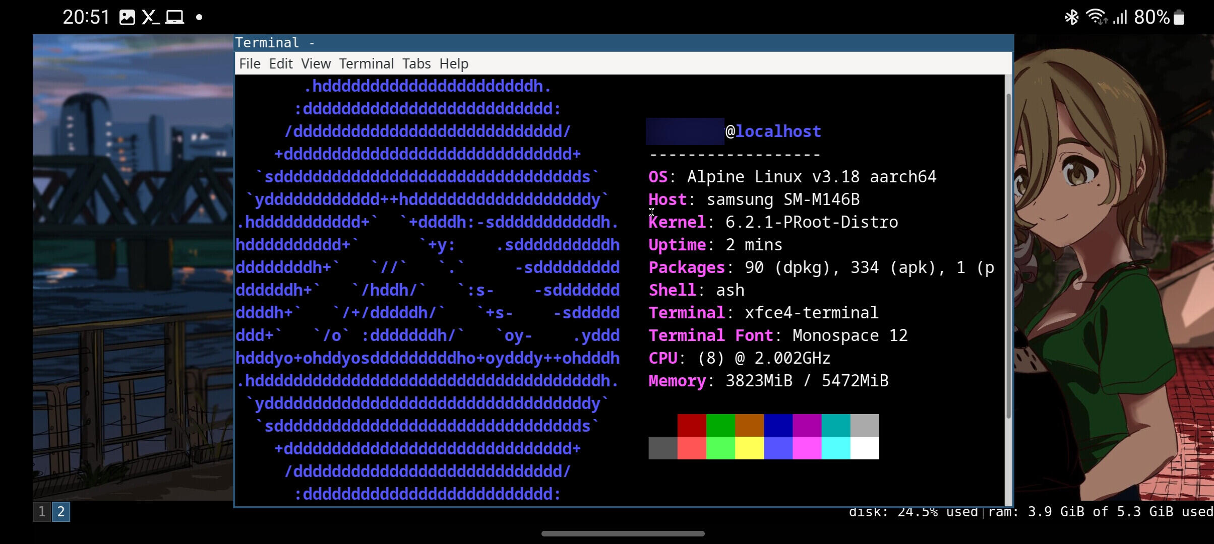 Mencoba distro Alpine Linux dengan window manager i3wm di HP Android