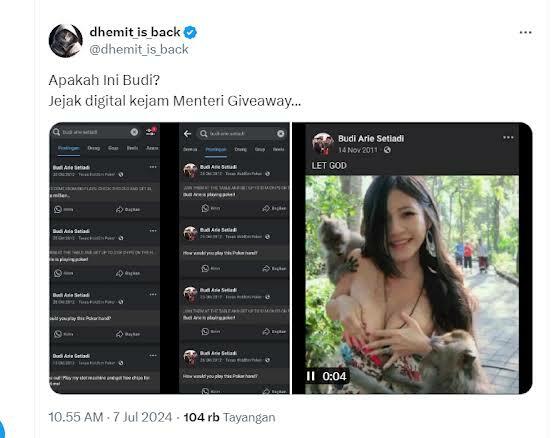 Aktif Banget Bund! Akun Diduga Milik Menkominfo Budi Arie Kedapatan Main Judi Online