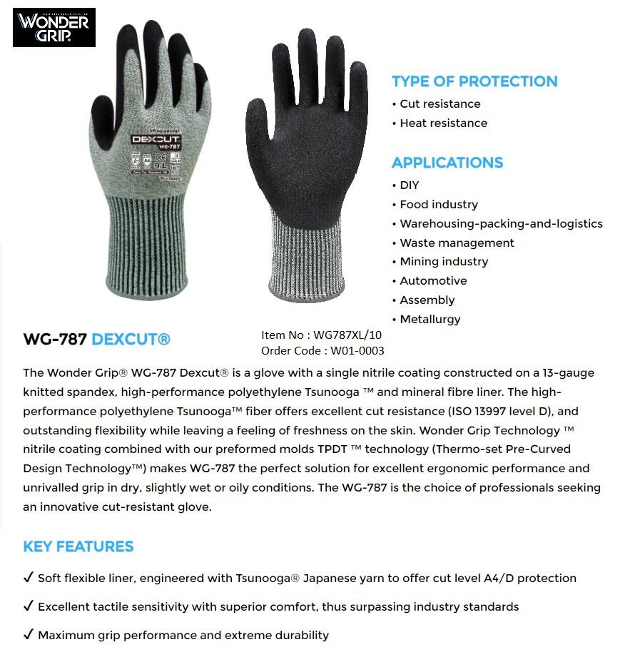 Cut Resistance Glove Wonder Grip WG-787 Dexcut
