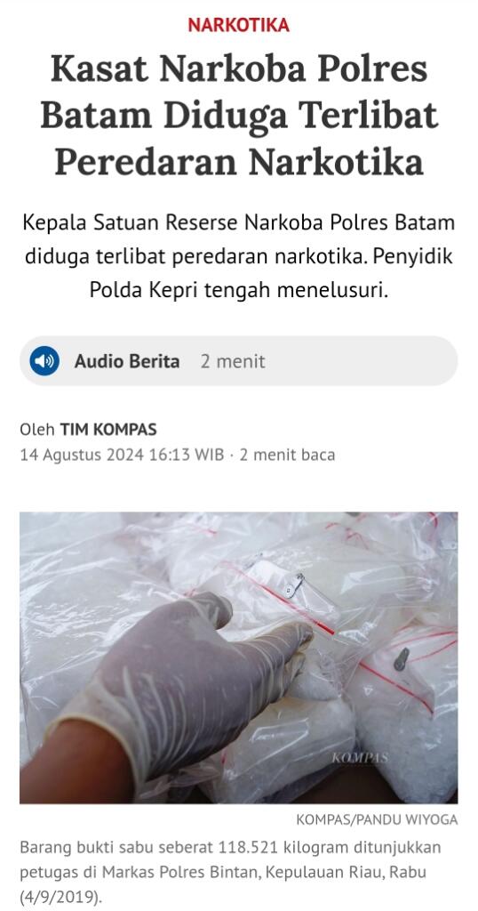 Kasat Narkoba &amp; Anggota Polres di Batam Ditahan Polda soal Kasus Sabu