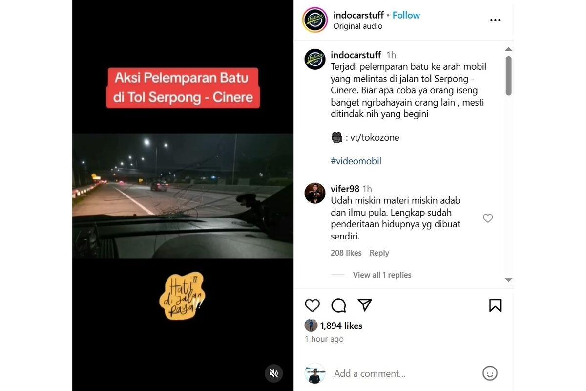 Waspada, Mobil Lewat Tol Serpong-Cinere Rawan Kena Pelemparan Batu