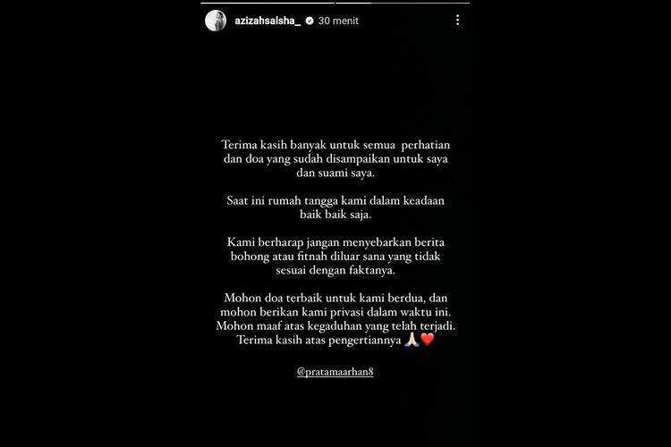 Berita Bohong! Diisukan Lakukan Perselingkuhan, Azizah Salsha Beri Klarifikasi