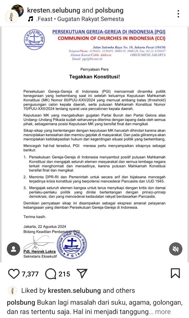 PGI Meminta Pemerintah dan DPR Jangan Cederai Pancasila