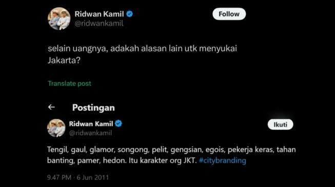 6 Tweet Ridwan Kamil yang Sindir Warga Jakarta yang Diviralkan Kembali!