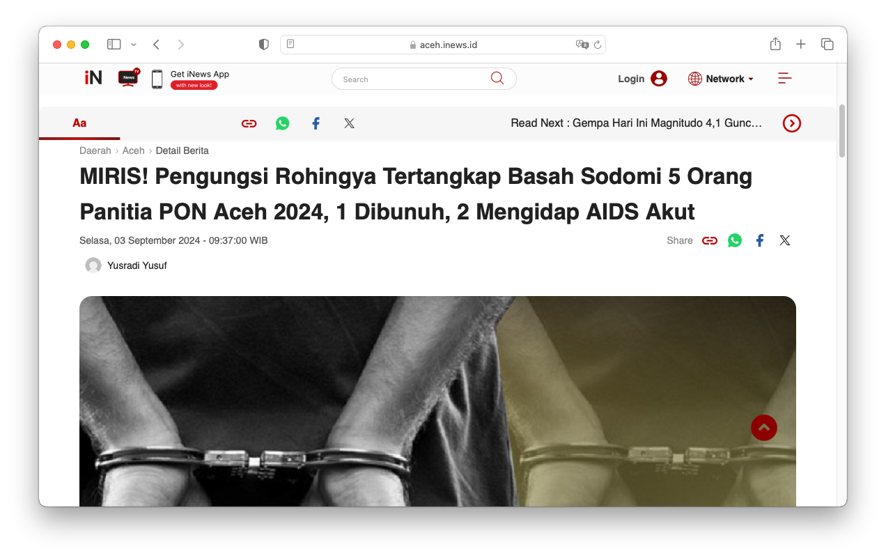 BREAKING NEWS❗❗❗Imigran Gelap Rohingya Tertangkap Sodomi Panitia PON Aceh-Sumut 2024
