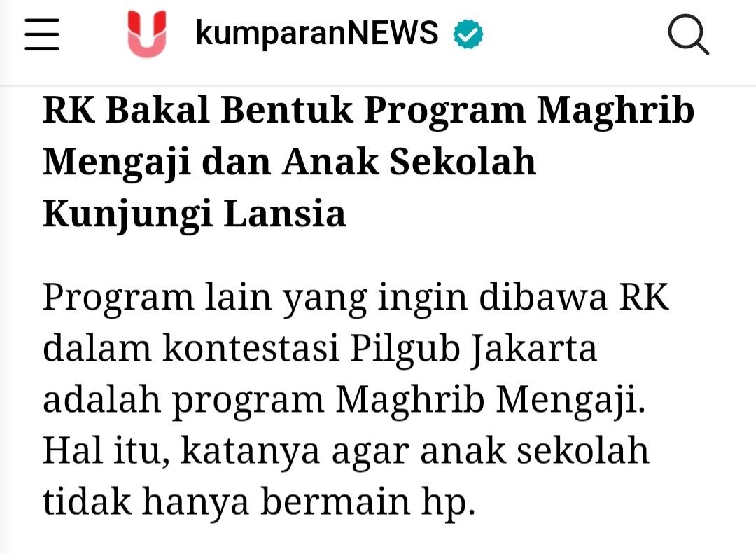 RK Bakal Bentuk Program Maghrib Mengaji dan Anak Sekolah Kunjungi Lansia