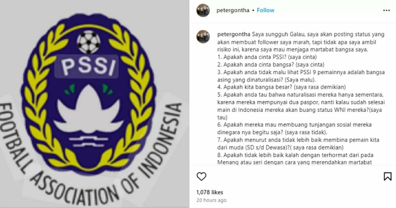 Pro-kontra Opini Peter Gontha yang Malu Karena Timnas Banyak Pemain Naturalisasi!