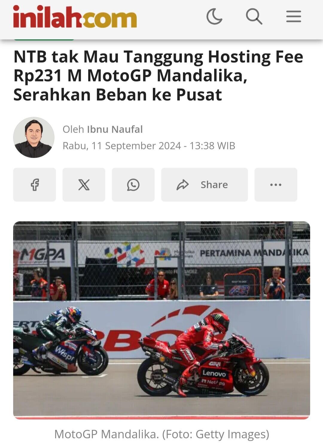 MotoGP Indonesia Terancam Batal, ITDC Minta Keringanan Pembayaran