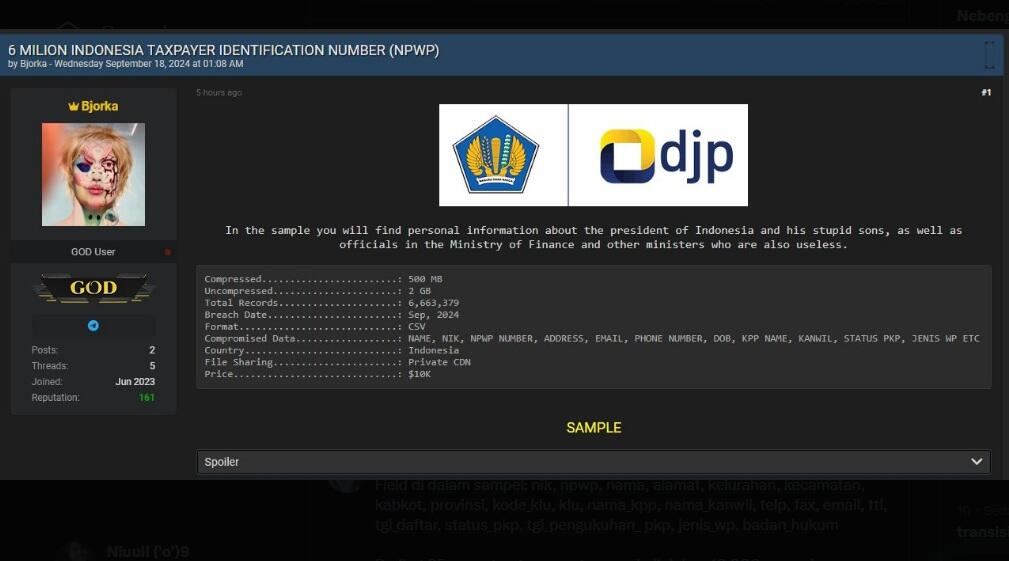 6 Juta Data NPWP Diduga Bocor, DJP Berikan Penjelasan