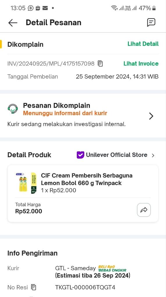 Sameday Tokopedia Mengecewakan