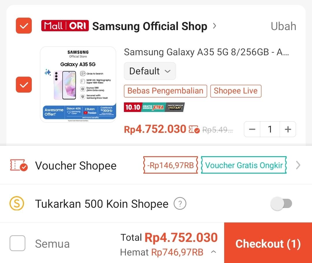 Perbandingan Harga Samsung Galaxy A35 5G Terbaru di Marketplace (Oktober 2024)