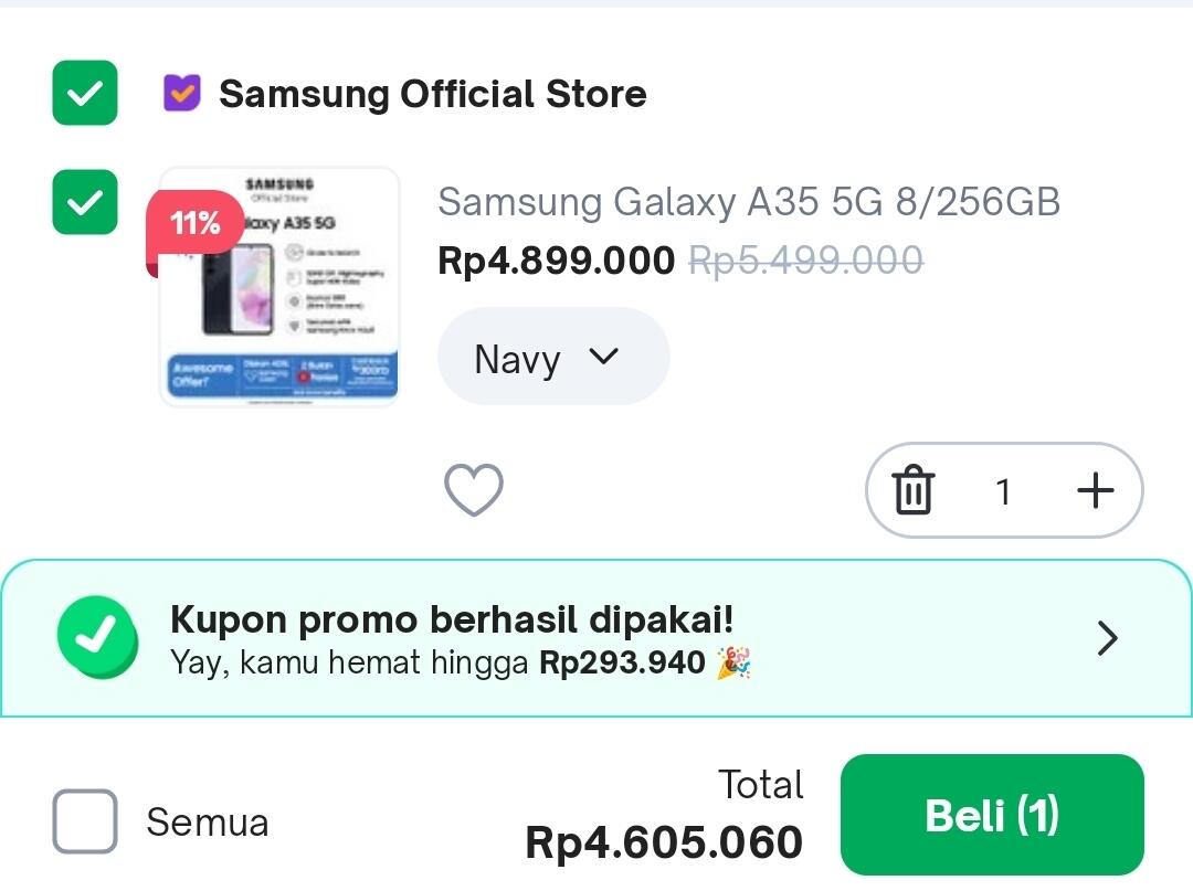 Perbandingan Harga Samsung Galaxy A35 5G Terbaru di Marketplace (Oktober 2024)