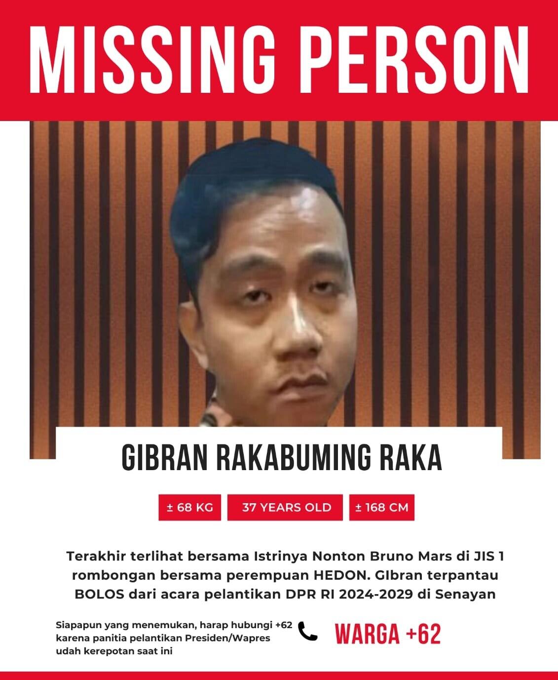 Gibran Menghilang setelah Heboh Fufufafa, Netizen Posting Poster Missing Person