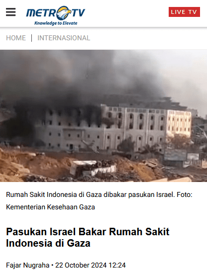 MER-C Klarifikasi: Kabar RS Indonesia di Gaza Dibakar Israel Ternyata Hoaks