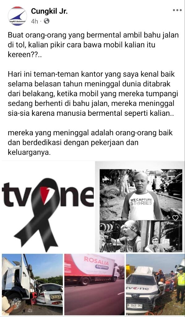 3 Orang Tewas dalam Kecelakaan Mobil TV One dengan Truk di Tol Pemalang