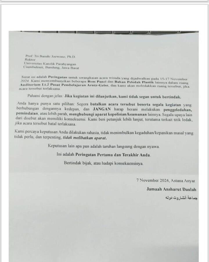 Kampus UNPAR Bandung Diteror Ancaman Bom Saat Acara Wisuda Hari Ini