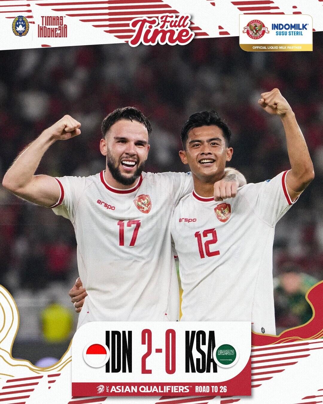 Berbagai Fakta Menarik Kemenangan Timnas Indonesia atas Arab Saudi