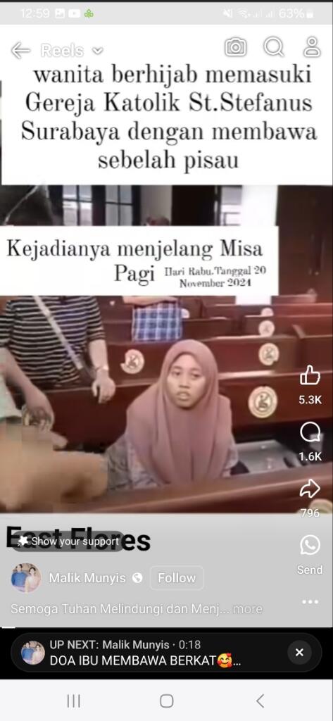 Perempuan Berjilbab Bawa Pisau Masuk Gereja di Surabaya, Mengaku dari Madura