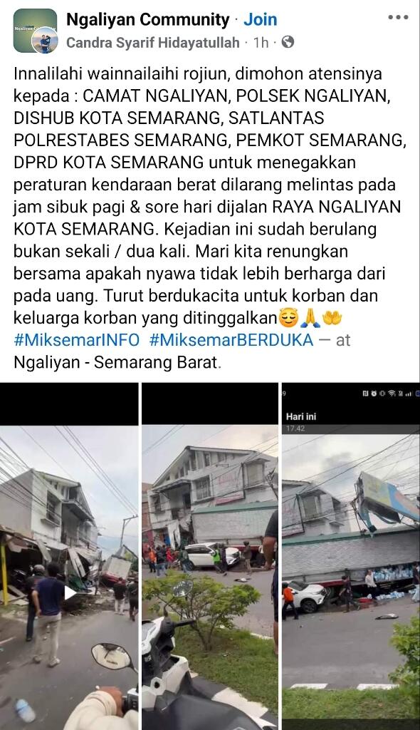 Truk Tabrak Sejumlah Kendaraan di Ngaliyan Semarang, 2 Orang Tewas!