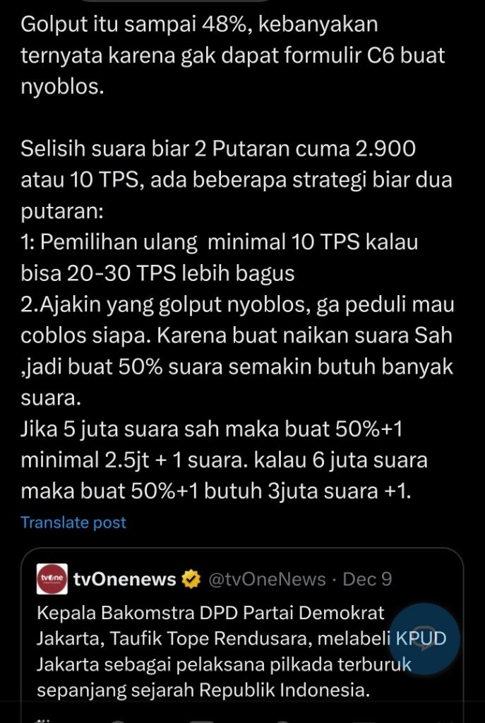 Pengamat: Pilkada Jakarta Dua Putaran Lebih Realistis, Genjot Partisipasi Pemilih