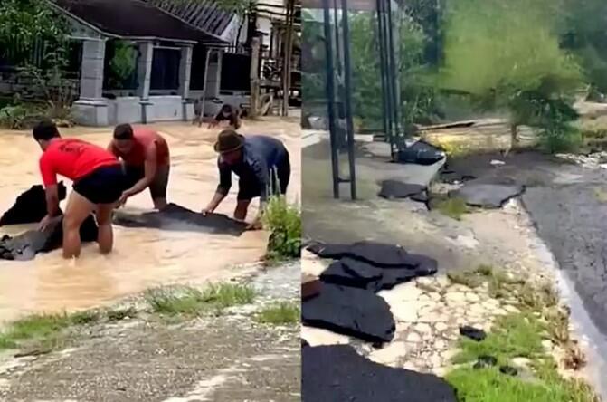 Viral! Aspal Mengelupas Usai Banjir di Tuban, Warganet: Berasa Masker Sekali Pakai