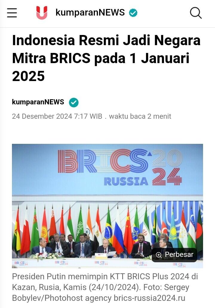 Kremlin umumkan negara-negara mitra BRICS mulai 1 Januari, Indonesia?
